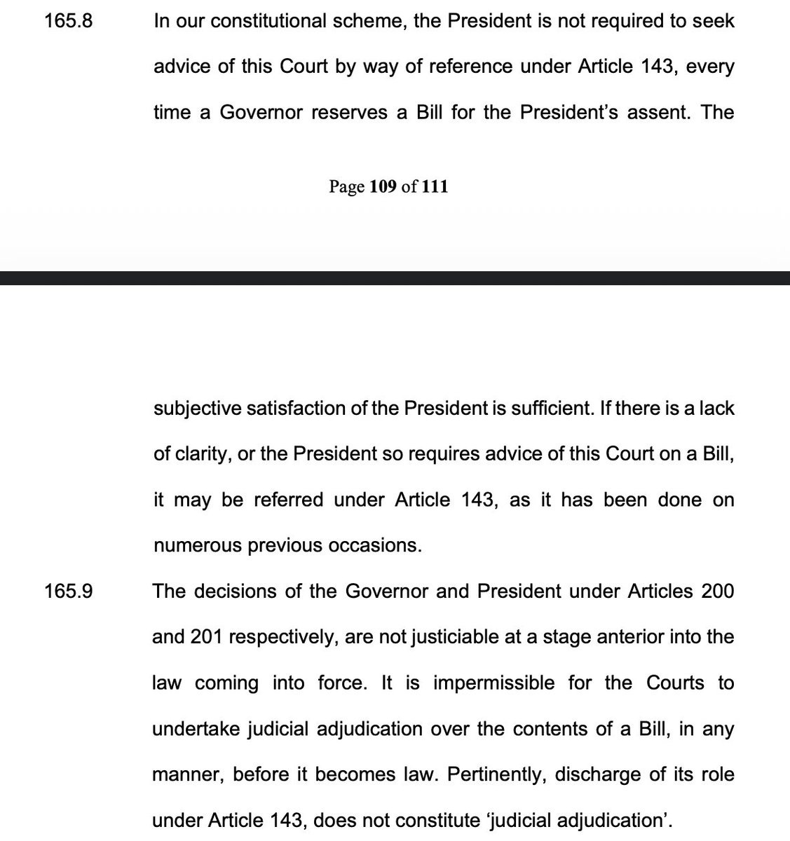 LawChakra's tweet image. Can courts examine the contents of a Bill before it becomes law?

 NO. Courts cannot examine a Bill before enactment only via Article 143 reference.
#SupremeCourt #PresidentialReference @rashtrapatibhvn