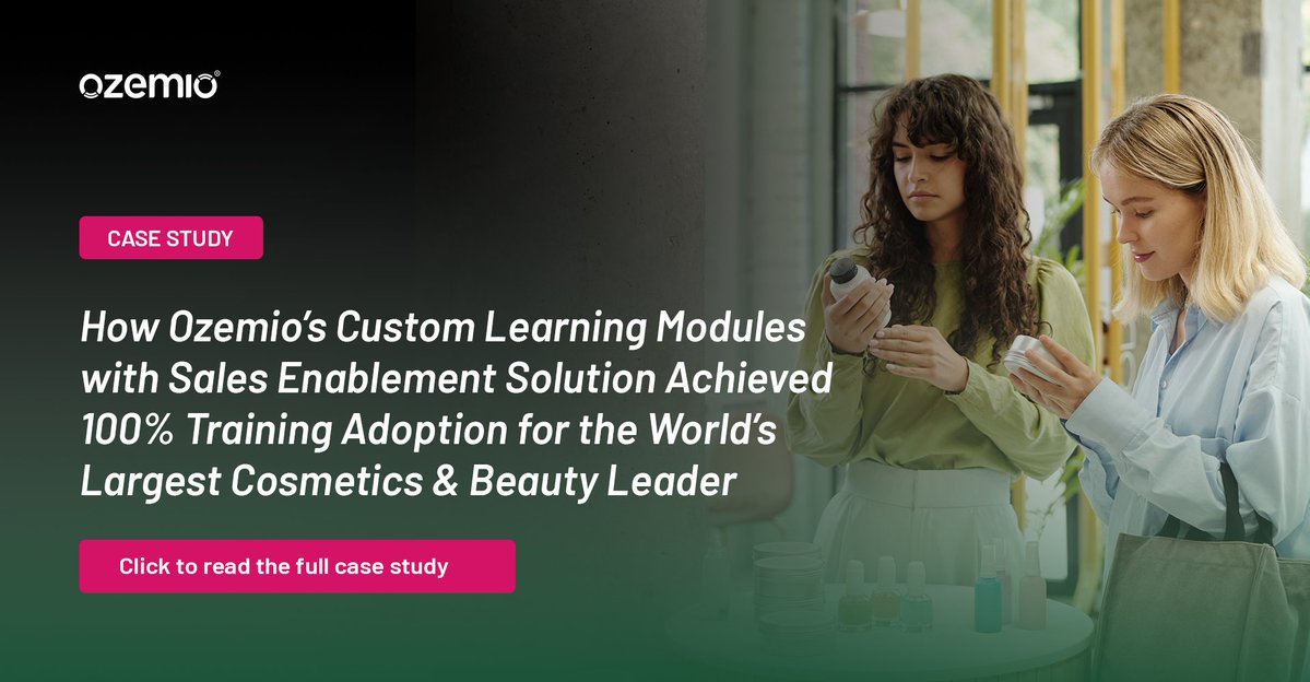 Ozemiosolutions's tweet image. Contact our experts today and discover how Ozemio can transform your workforce for one of the world’s largest cosmetics &amp;amp; beauty leader and helped achieve 100% training adoption. 
ozemio.com/case-study/how…

#customlearning #adoption #salesenablement #ozemio