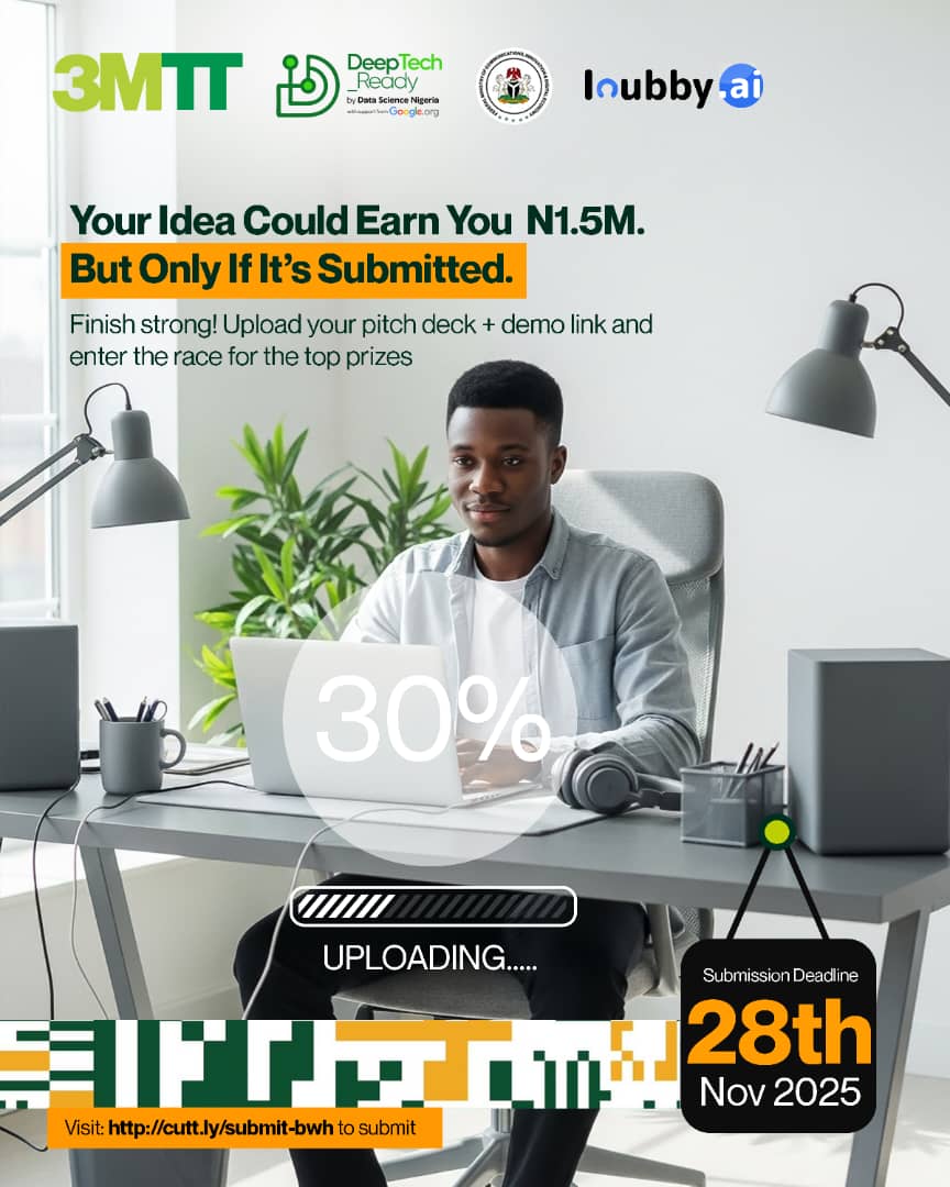 3MTTNigeria's tweet image. Imagine doing all the work… only to miss out on ₦1.5M because you didn’t hit Submit.
Don’t let that be your story.
Ideas are rolling in already make sure yours is in the race.
Submit now and give your idea a chance to win big.

#3MTT #deeptech