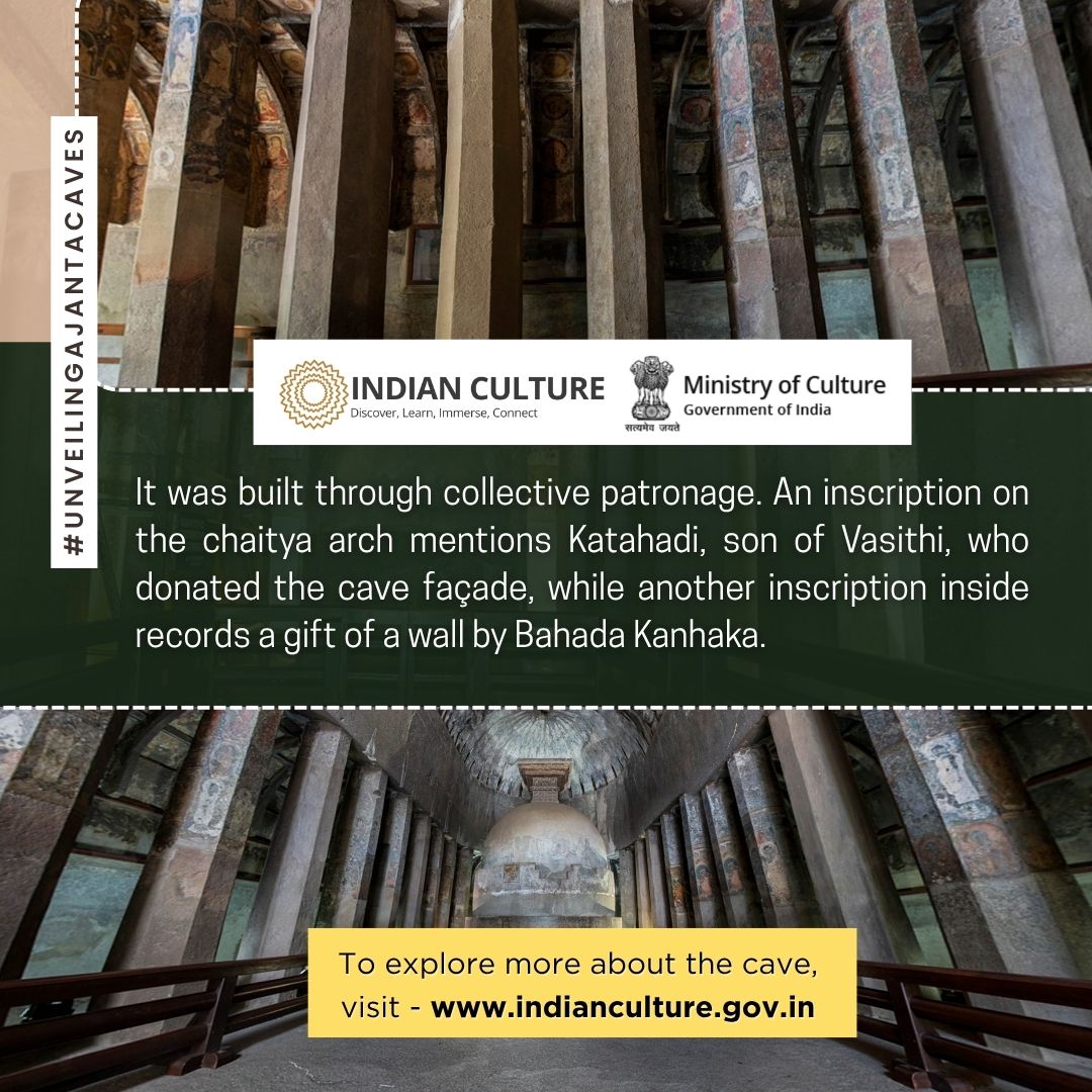 _IndianCulture's tweet image. Built through collective #patronage, #AjantaCave10 bears #inscriptions of donors like #Katahadi &amp;amp; #BahadaKanhaka.
#IndianCulturePortal #Ajanta #Maharashtra #ASI #BuddhistHeritage
@MinOfCultureGoI  @AmritMahotsav  @incredibleindia  @ASIGoI  @maha_tourism  @tourismgoi