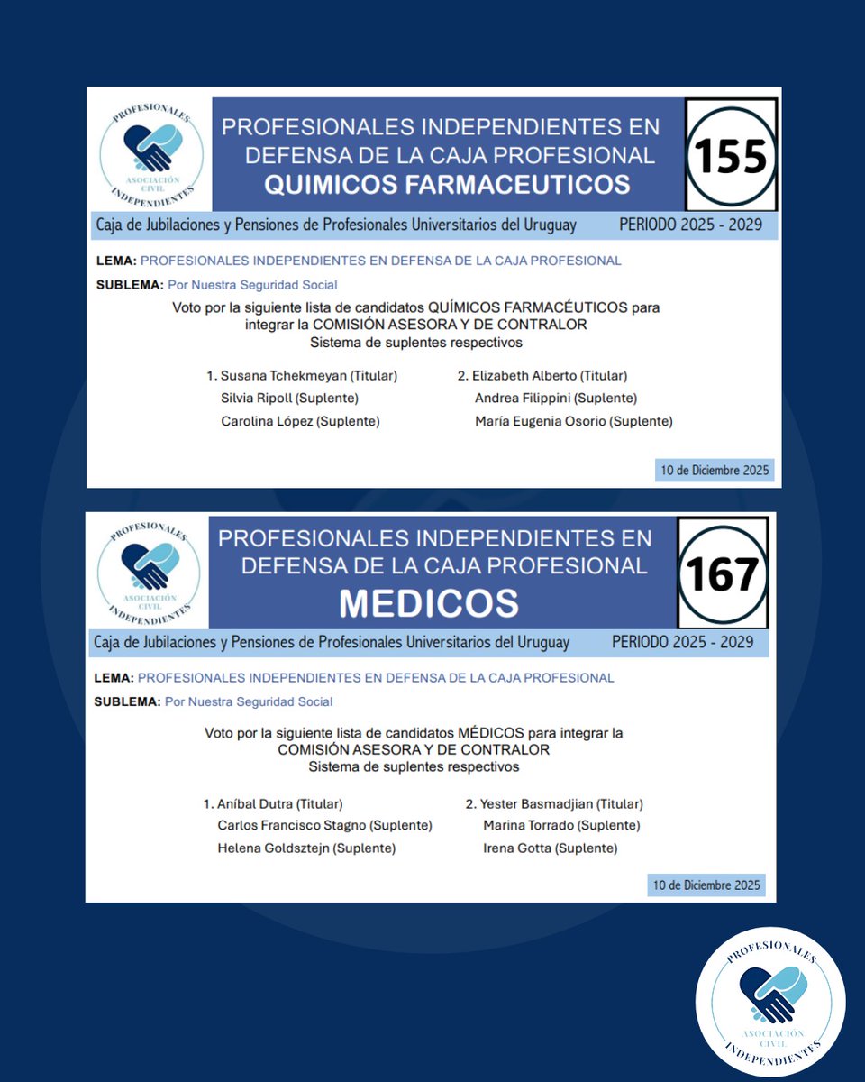 ProfesionalesI7's tweet photo. Te presentamos nuestras listas para el 10 de diciembre
¡Otra caja es posible!
#leyexpress #cajaprofesional #profesionalesindependientes #afaps #iass #otracajaesposible https://t.co/7rHLFJFRCW