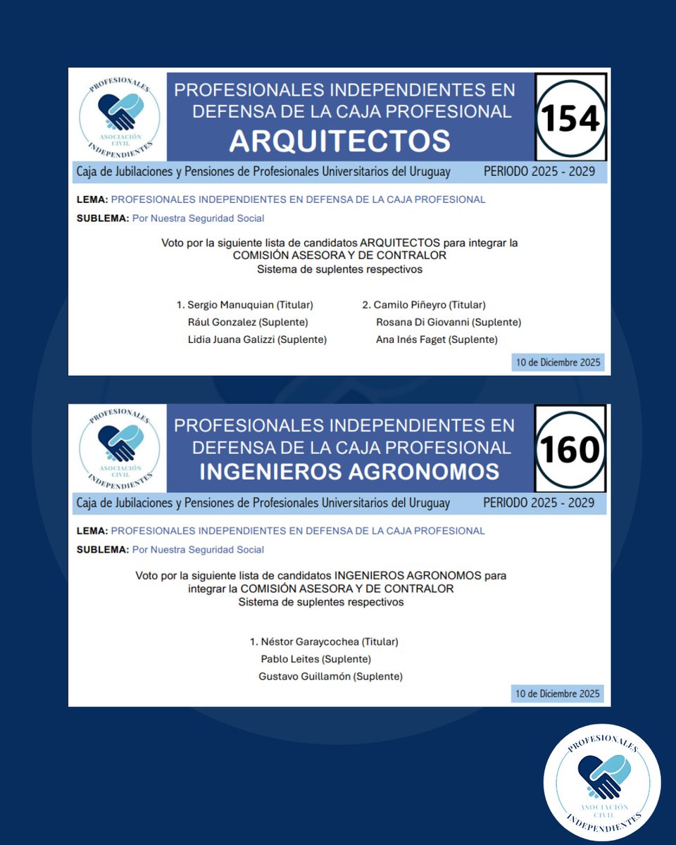 ProfesionalesI7's tweet photo. Te presentamos nuestras listas para el 10 de diciembre
¡Otra caja es posible!
#leyexpress #cajaprofesional #profesionalesindependientes #afaps #iass #otracajaesposible https://t.co/7rHLFJFRCW