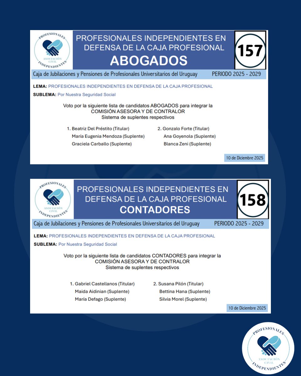 ProfesionalesI7's tweet photo. Te presentamos nuestras listas para el 10 de diciembre
¡Otra caja es posible!
#leyexpress #cajaprofesional #profesionalesindependientes #afaps #iass #otracajaesposible https://t.co/7rHLFJFRCW