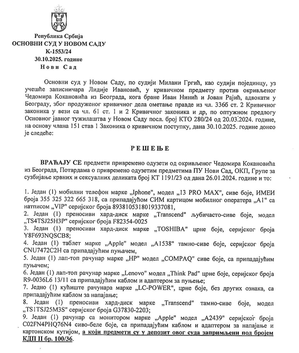 PUŠTENI IZ PRITVORA ELEKTRONSKI UREĐAJI ADVOKATA KOKANOVIĆA I NJEGOVE SUPRUGE❗️❗️❗️