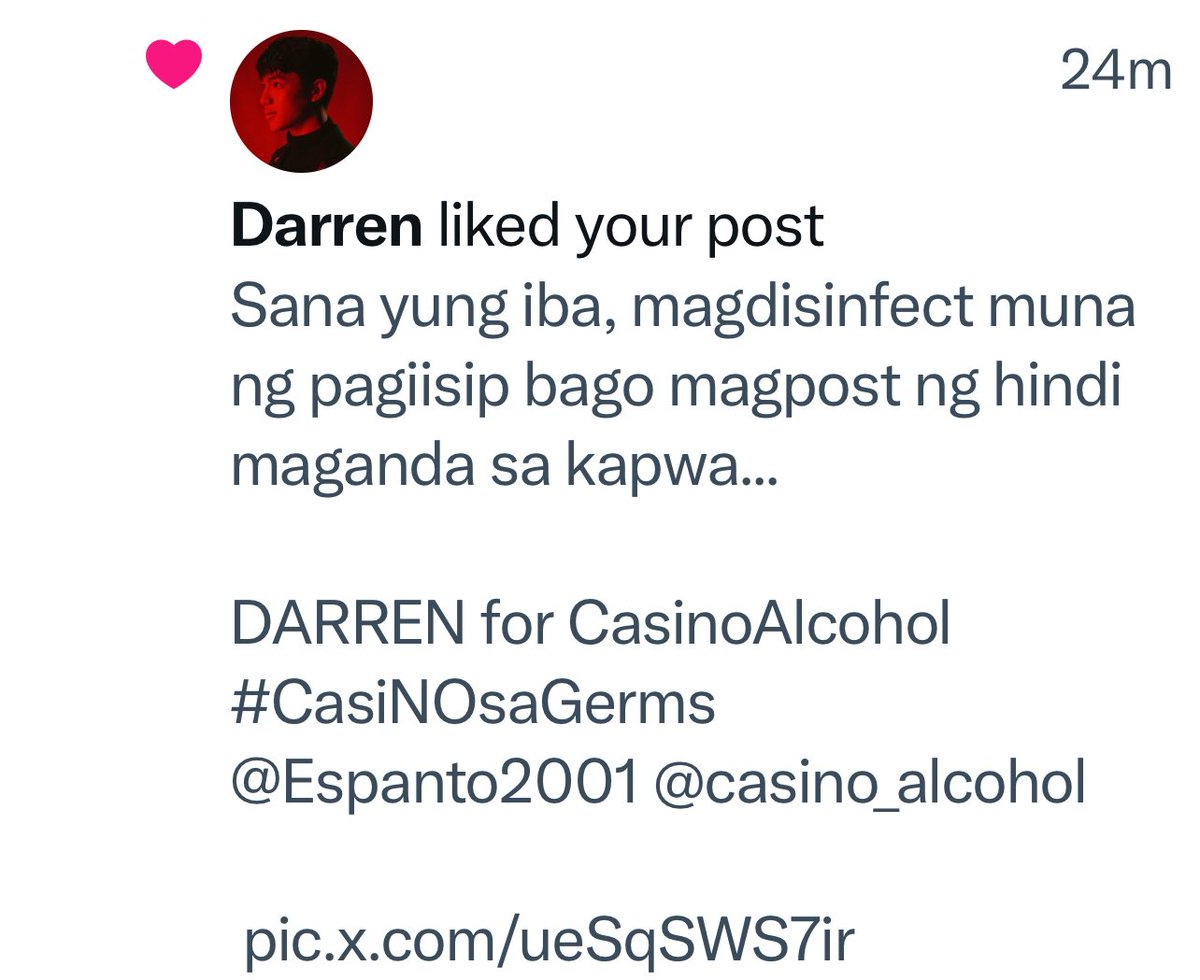 Thanks, Darren, for liking this post!  

DARREN for CasinoAlcohol
#CasiNOsaGerms
<a href="/Espanto2001/">Darren</a> <a href="/casino_alcohol/">Casino Ethyl Alcohol</a>