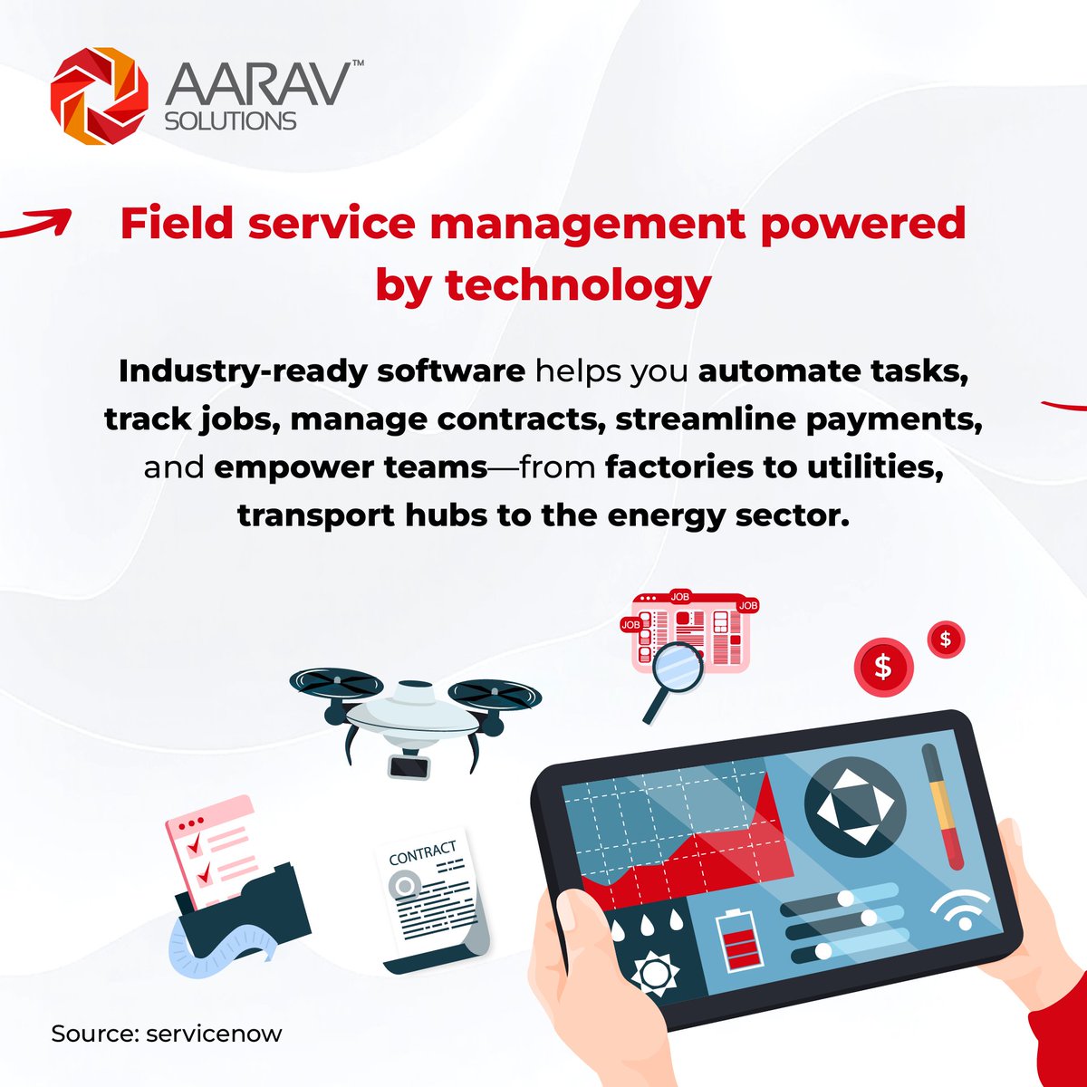 Aarav_Solutions's tweet image. Modern field service platforms bring together powerful capabilities — intelligent scheduling, real-time dispatching, work order management, inventory oversight, and contract tracking — ensuring every job is completed with seamless coordination between people and systems. 📋⚙️