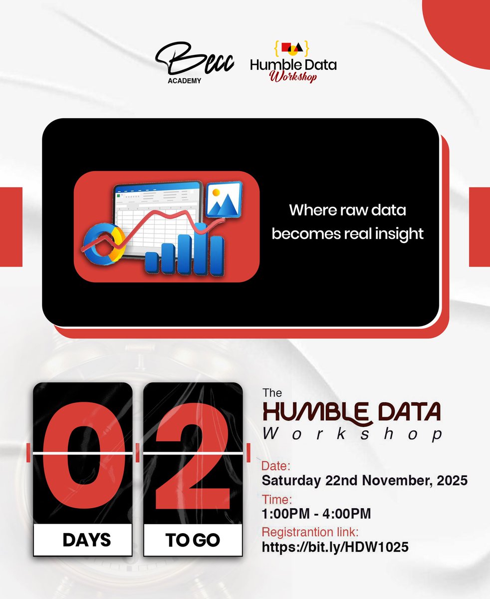 BECCAcademy's tweet image. Just 2 days to go!
Are you ready to step into the world of data and discover what’s possible?

Haven’t registered yet? You can still secure your spot.
Your data journey can start this week. 

Register now: bit.ly/HDW1025

#HumbleDataWorkshop #BeccAcademy #LearnWithBecc
