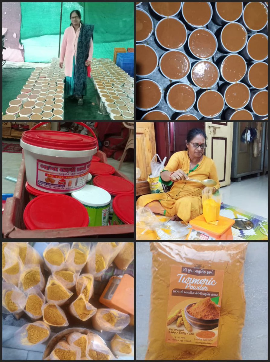 NavsariNrlm's tweet image. નવસારી જિલ્લાના ખેરગામ તાલુકાનાવાવ ગામના રેખાબેન રાજેન્દ્રભાઈ પટેલ જેઓ ભાગ્ય લક્ષ્મી સખી મંડળના પ્રમુખ છે.
સખી મંડળમાં જોડાયા બાદ ક્રેશ ક્રેડિટ લોન લઈ પ્રાકૃતિક ખેતીની શરૂઆત કરી અને ખેતીના ઉત્પાદનો થકી વિવિધ વસ્તુ બનાવે છે.જેમ કે ગોળ, હળદર, રસના બોટલ અને કેચપ પ્રોડકટ બનાવે છે.