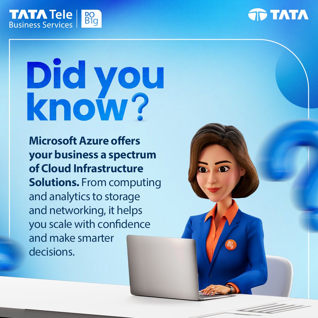 TataTeleBiz's tweet image. Make your business future-ready with TTBS enabled Microsoft Azure. Experience on-demand computing and secure storage that keeps essential data protected and available.

Know More - bit.ly/4o1Ijhv

#TimetoDoBig #MicrosoftAzure #CloudSolutions