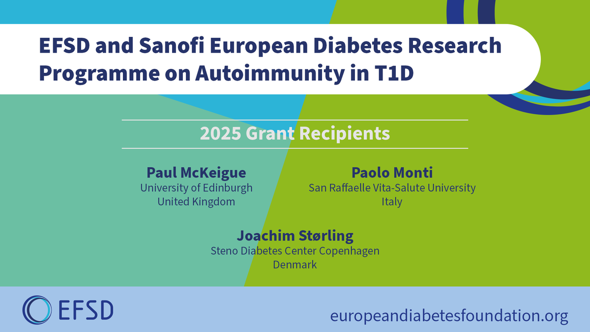 EASDnews's tweet image. 🏆 We’re pleased to announce the 2025 recipients of the #EFSD /Sanofi European Diabetes Research Programme on Autoimmunity in #Type1Diabetes. This Programme supports basic &amp;amp; clinical research across 🇪🇺.

Learn more👉 europeandiabetesfoundation.org/recipients/efs…

Supported by @sanofi