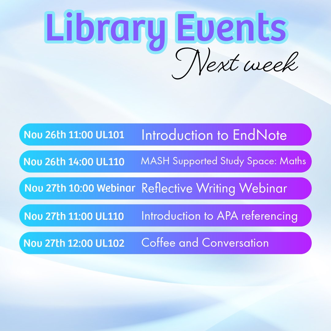 LibraryUoL's tweet image. Explore engaging library events next week, from webinars to study sessions! Don’t miss out—register now to secure your spot at lncn.ac/libraryevent.

#LibraryEvents #RegisterNow #Webinars