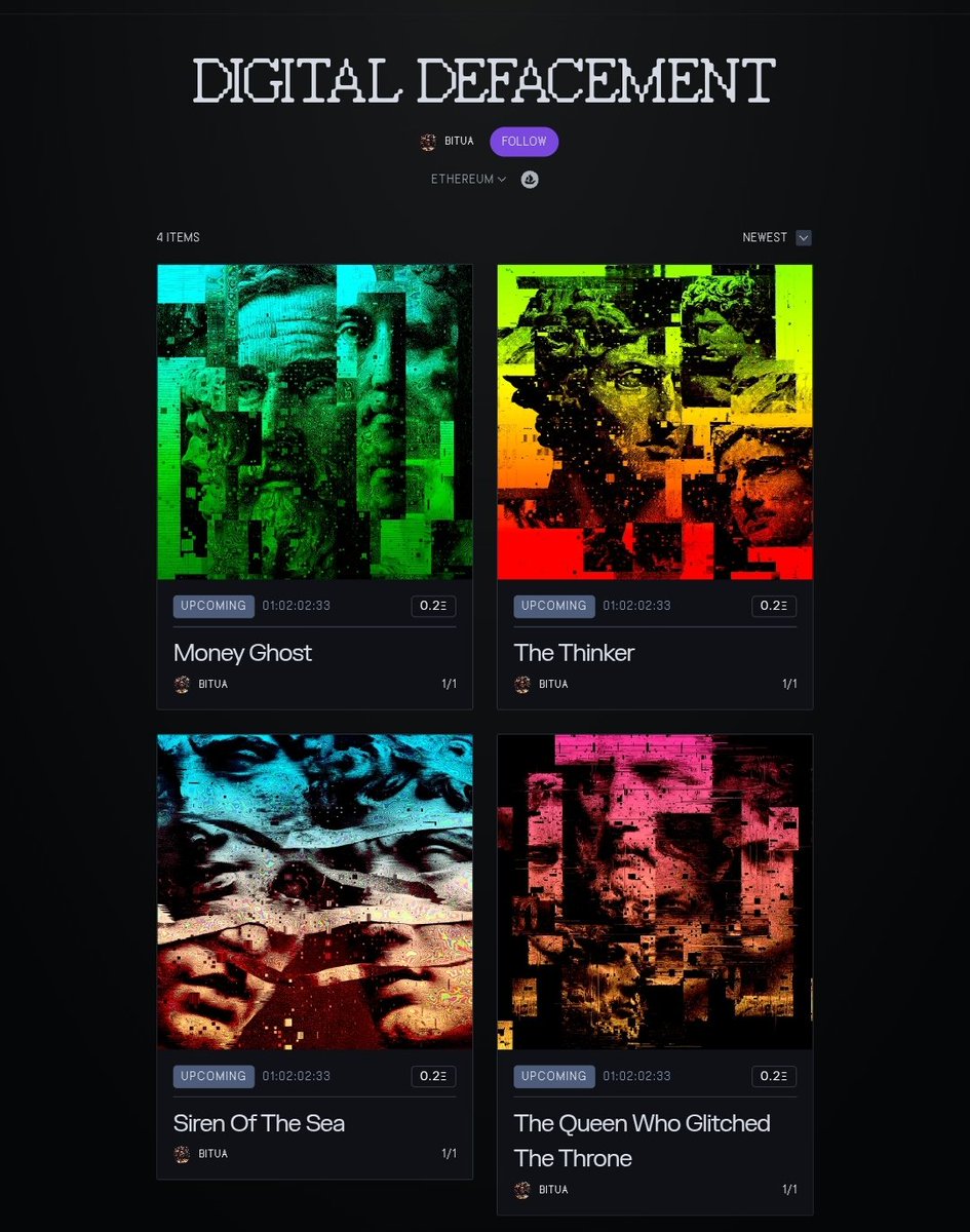 bitua388_bitua's tweet image. Good Afternoon ❤️‍🔥🙂‍↔️

TOMORROW 🔥🔥🔥

‘DIGITAL DEFACEDMENT&quot;🩷💙💚💛💜 

My First Ever Collaborative Collection 🔥
Created by Myself &amp;amp; @Segunadewalee_
Will be live on the Blockchain 🔥🔥🔥

- 0.2ETH Reserve
- November 21th @ 3pm( WAT)
- on @TransientLabs 🔥

More 👇