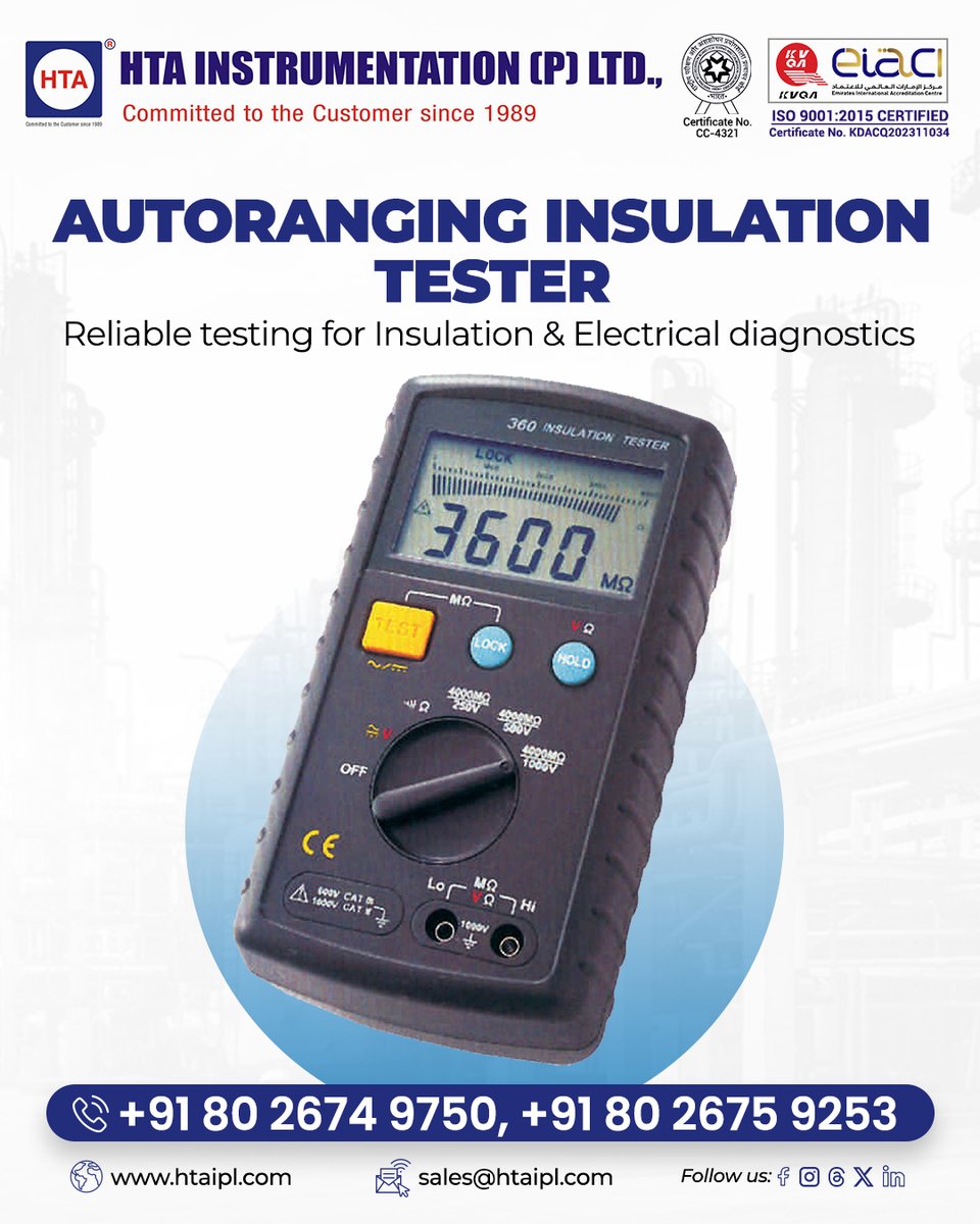 htaipl's tweet image. Looking for a reliable tool for electrical testing?
Our Autoranging Insulation Tester delivers accurate, fast, and safe diagnostics—perfect for electricians, technicians, and industrial professionals.

🌐htaipl.com/shop/portable-…

#HTAIPL #InsulationTester #ElectricalTesting