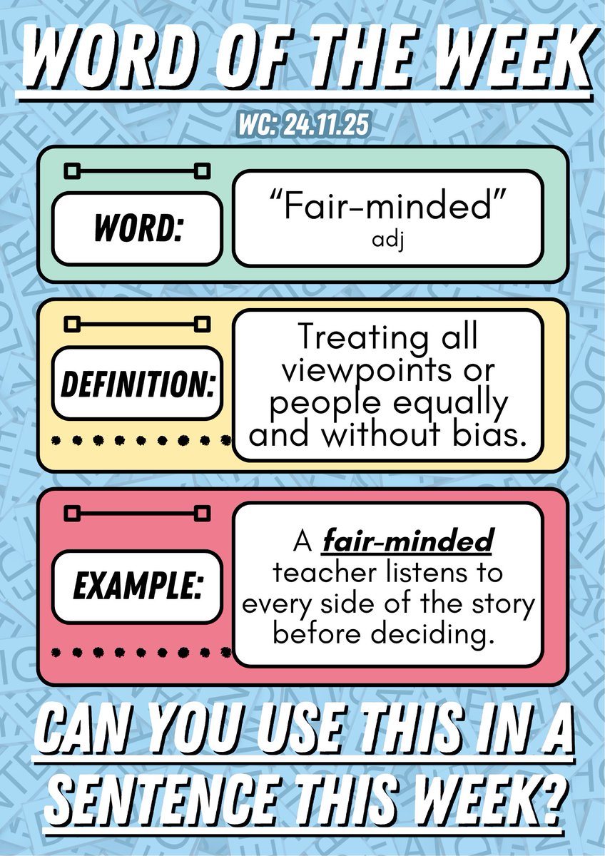 ImmanuelBD10's tweet image. ✨ Wordy Wednesday - Fair-minded ✨
Have you used our word of the week yet? #WordOfTheWeek #AllGodsChildren #WeAreBDAT