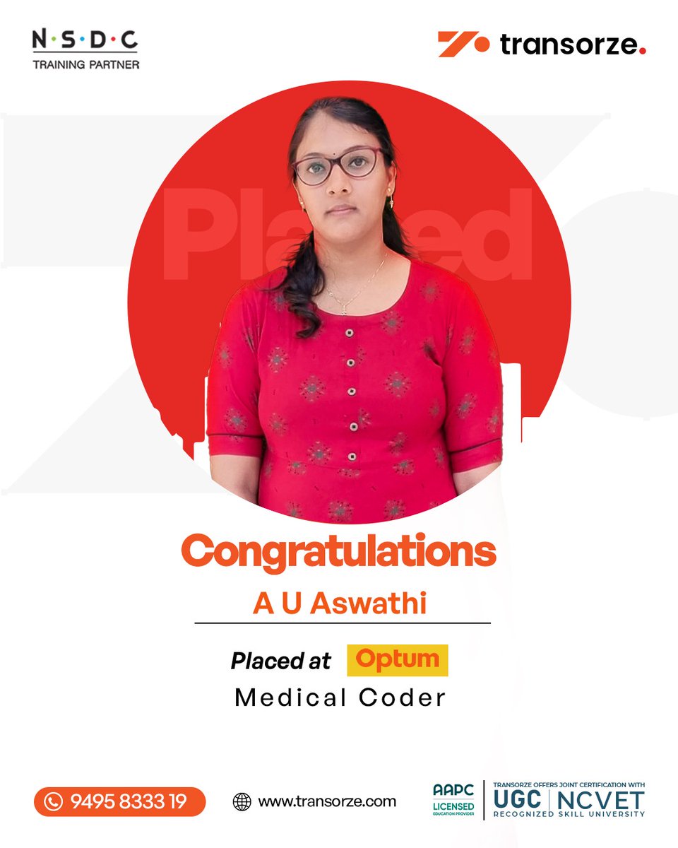 transorze_'s tweet image. Celebrating your achievement with pride! 

Congrats A U Aswathi for securing your Medical Coding position at Optum. Wishing you a bright and successful future ahead! 

📲 75938 02662 | transorze.com

#transorze #medicalcoder #PlacementSuccess