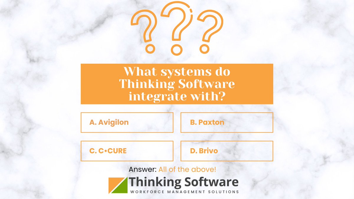 Time for a quick quiz! 💡
Which access control systems integrate with Thinking Software?

A. Avigilon
B. Paxton
C. C•CURE
D. Brivo

✅ Answer: All of the above!
Seamless integration with the tech you already use.
#ThinkingSoftware #AccessControl