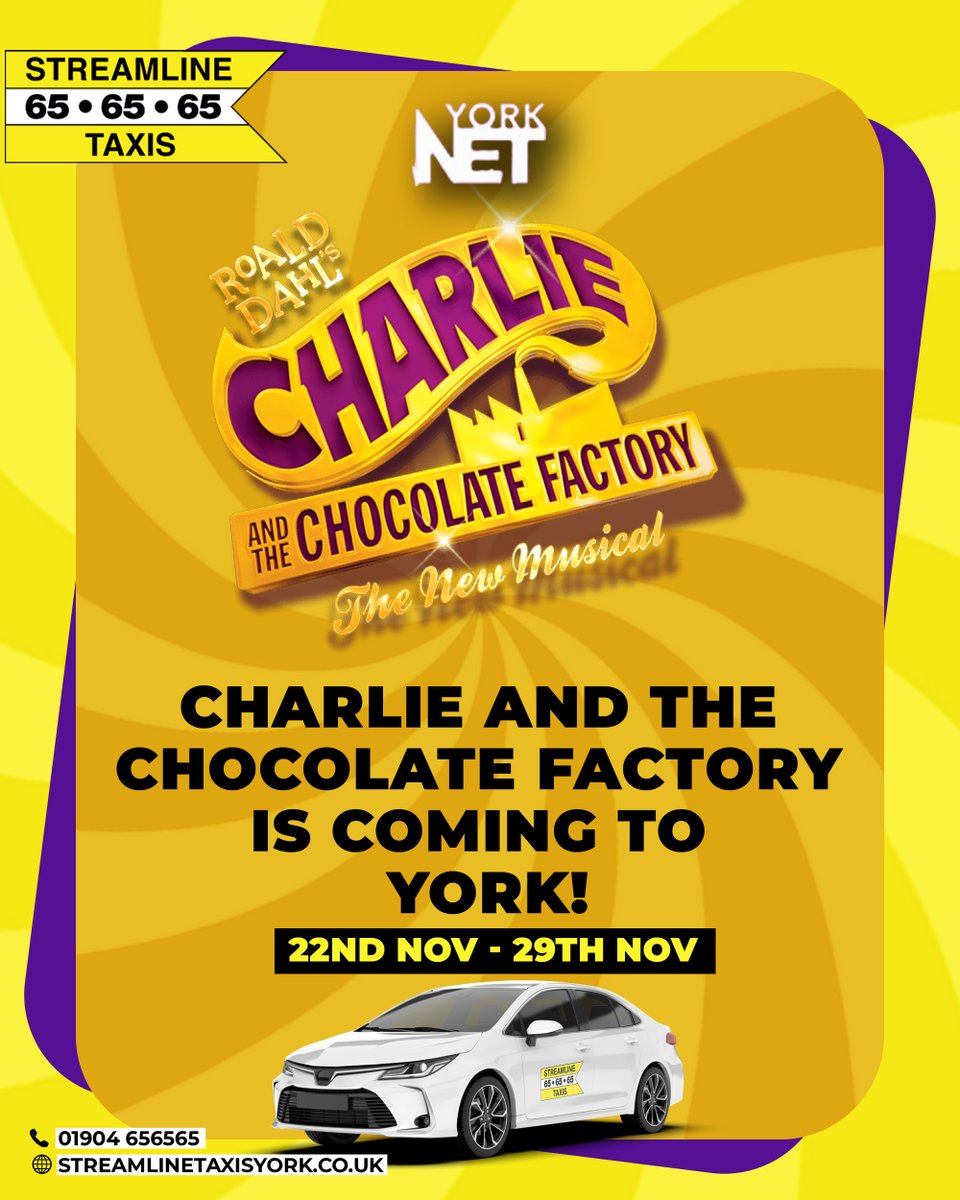 Step into a world of pure imagination as Charlie and the Chocolate Factory arrives at York Theatre Royal from 22nd to 29th November 🍫🎭

Perfect for families, theatre lovers, and anyone with a sweet tooth!

Book your transport with Streamline and travel with ease.