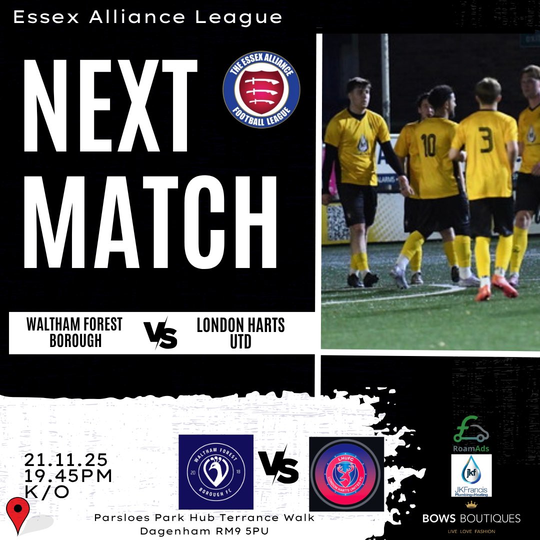 Tomorrow night we entertain League leaders London Harts United in a <a href="/EssexAllianceFL/">Essex Alliance FL</a> fixture as we look to end there unbeaten league run and close the gap at the top ! UTP🦚
<a href="/Robertl75784399/">RL 🧤🧤GK Coach East London</a> <a href="/ped1980/">Peter Dudley</a> <a href="/NL_Bible/">Non League Bible</a> <a href="/NonLeagueGuys/">The Non League Promoters</a> <a href="/NonLeagueHQ1/">NonLeagueHQ</a> <a href="/NonLeagueCrowd/">Non League Crowds</a> <a href="/NonLeagueMaps/">Non League Maps</a>