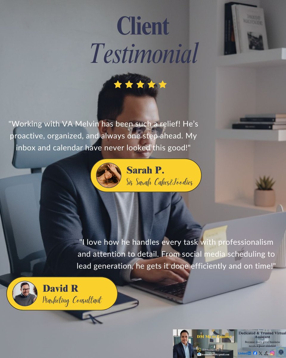 VA_bradmelvin's tweet image. 𝐒𝐞𝐞 𝐰𝐡𝐚𝐭 𝐦𝐲 𝐜𝐥𝐢𝐞𝐧𝐭𝐬 𝐬𝐚𝐲 𝐚𝐛𝐨𝐮𝐭 𝐰𝐨𝐫𝐤𝐢𝐧𝐠 𝐰𝐢𝐭𝐡 𝐦𝐞 👇👇👇
#ClientFeedback #HireAVA #socialmediamarketing #WorkFromHome #socialmediastrategy #graphicdesign #VirtualAssistant 
linktr.ee/VAMelvin
