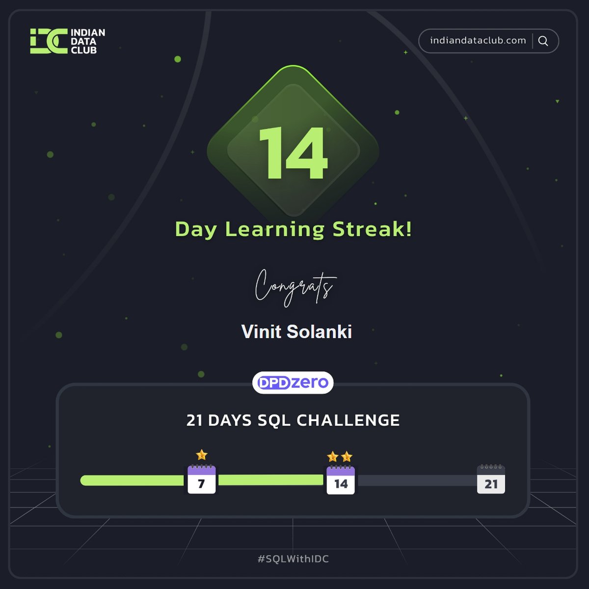 vinitsolanki111's tweet image. 14 day SQL streak locked in ✔️ #21DaysSQLChallenge

Staying consistent and leveling up my query skills with @indiandataclub and @dpdzero.

#SQLWithIDC #LearnSQL #DataAnalytics #sqlknowledge  #sqldeveloper  #SQL