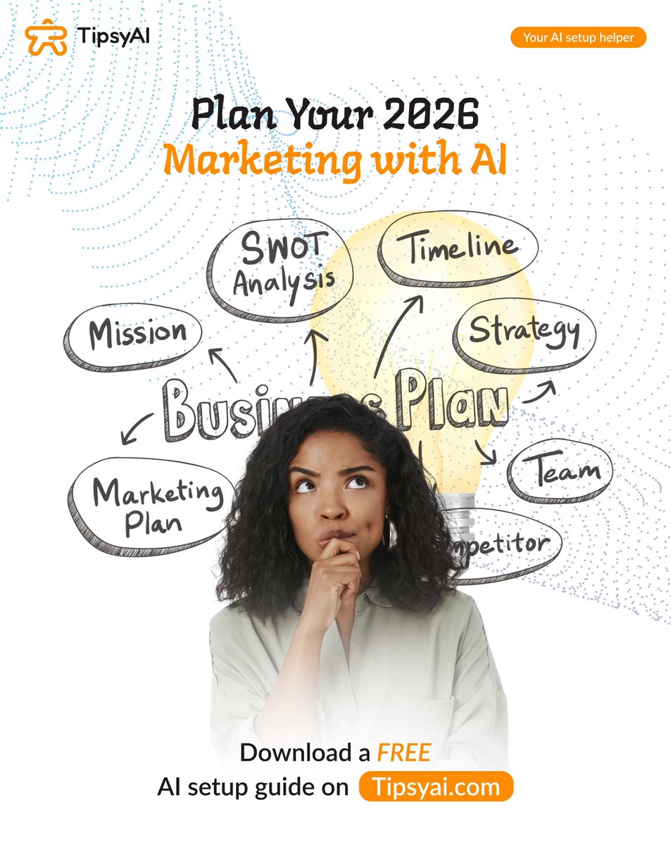 tipsy_ai's tweet image. Buy your time back with AI. If you run a business or plan to start one in 2026, then you already know how hard it is to juggle tasks, customers and growth at the same time. AI can help you do more without adding extra stress. 

But most people get stuck at the very beginning.…