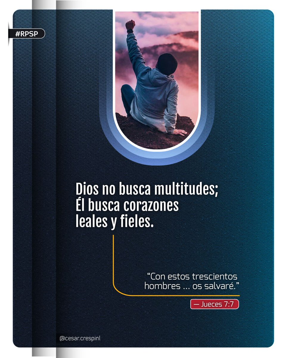 #RPSP | #Jueces 7

💬 Dios no depende de grandes números para hacer grandes cosas. Él busca corazones dispuestos. Cuando te sientas insuficiente, recuerda que Dios puede obrar poderosamente con lo poco que tienes hoy.

#PrimeroDios