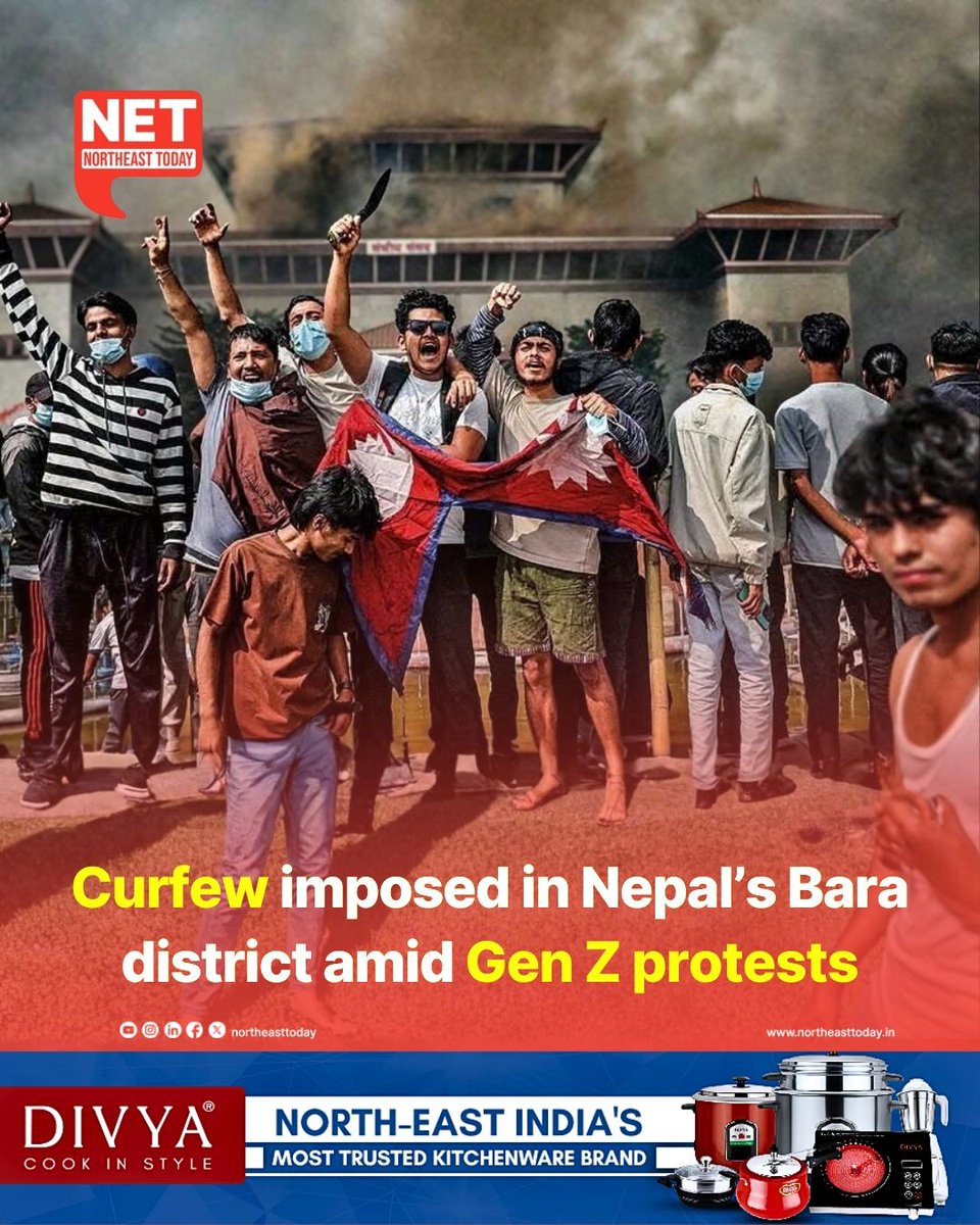 NortheastToday's tweet image. #NetSnippet | Authorities in Nepal have enforced a curfew and banned public gatherings in parts of Bara district after fresh clashes erupted between young protesters and supporters of the ousted Communist Party of Nepal–Unified Marxist Leninist (CPN-UML). The incident marks a…