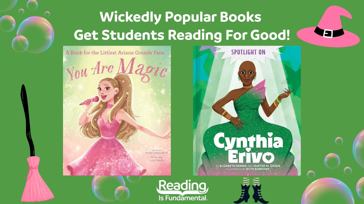 RIFWEB's tweet image. For students excited about the new movie, encourage reading about the two stars Ariana Grande and Cynthia Erivo. Be sure to visit #LiteracyCentral for new activities that are wickledly good at sharing #readingjoy. bit.ly/43AUuup #ReadwithRIF