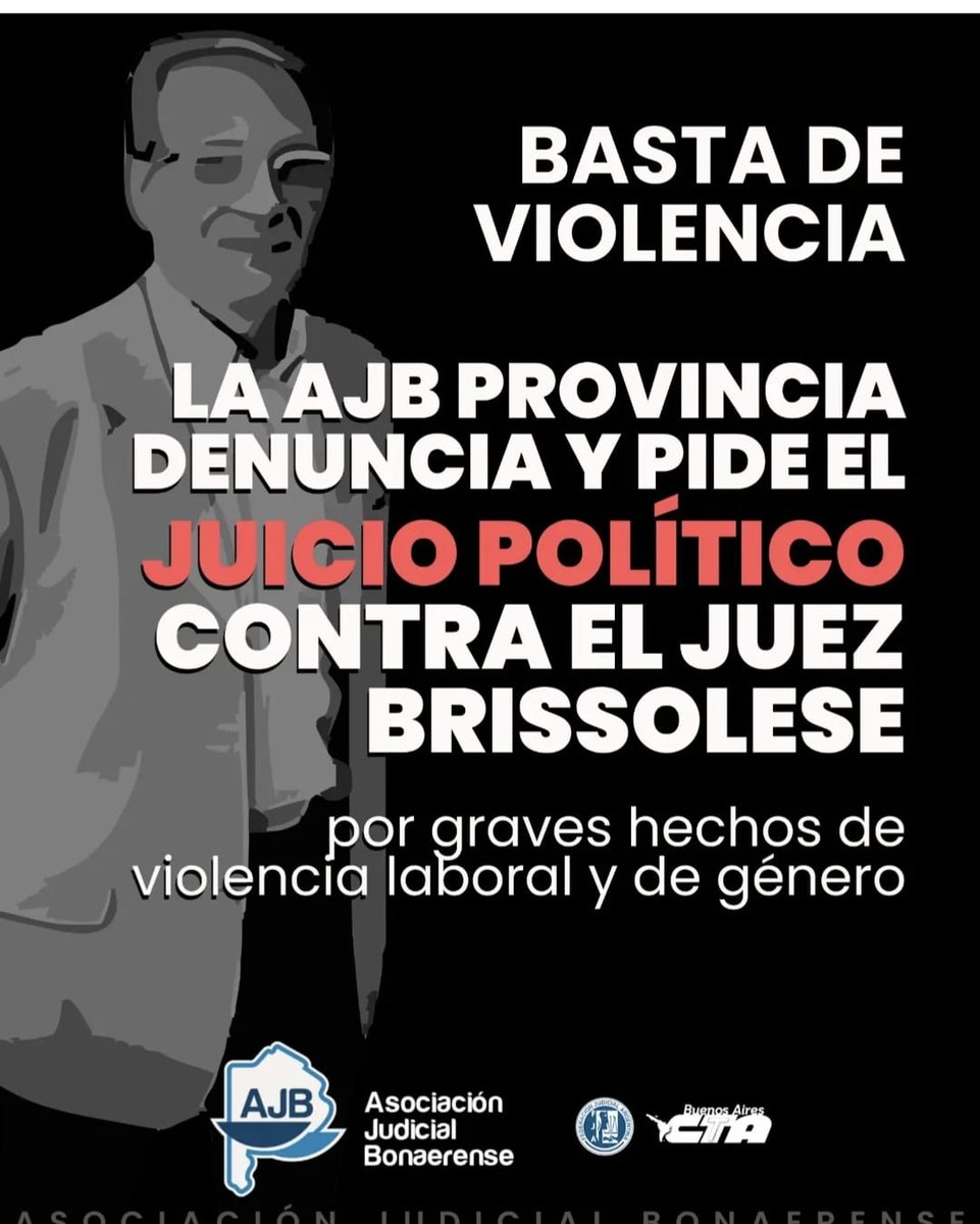 #ViolenciaDeGénero 
#ViolenciaLaboral

Denunciamos al Dr. Alejandro Marcelo Brissolese, titular del Juzgado de Familia N° 6 de San Martín ante el Jurado de Enjuiciamiento por graves hechos de violencia laboral y de género. 

Solicitamos que se lo someta a juicio político.