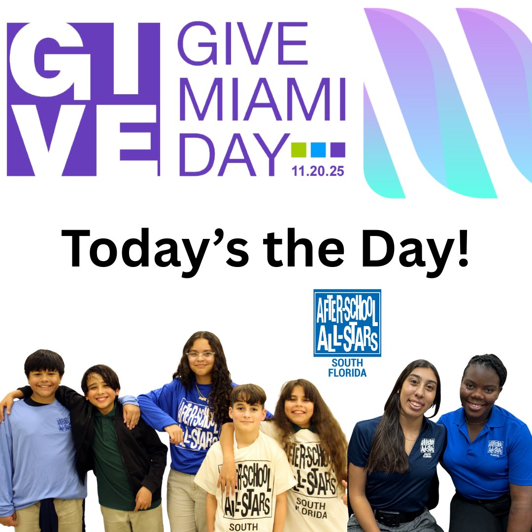 ASASsouthfl's tweet photo. It’s #GiveMiamiDay! 🌟
Your gift to South Florida After-School All-Stars fuels free programs that keep 1,000s of students safe, learning &amp; thriving.
Every dollar counts—bonuses make your impact grow! 💥
Donate: https://t.co/nNbb5EIxlK https://t.co/iUGcc0kxiH