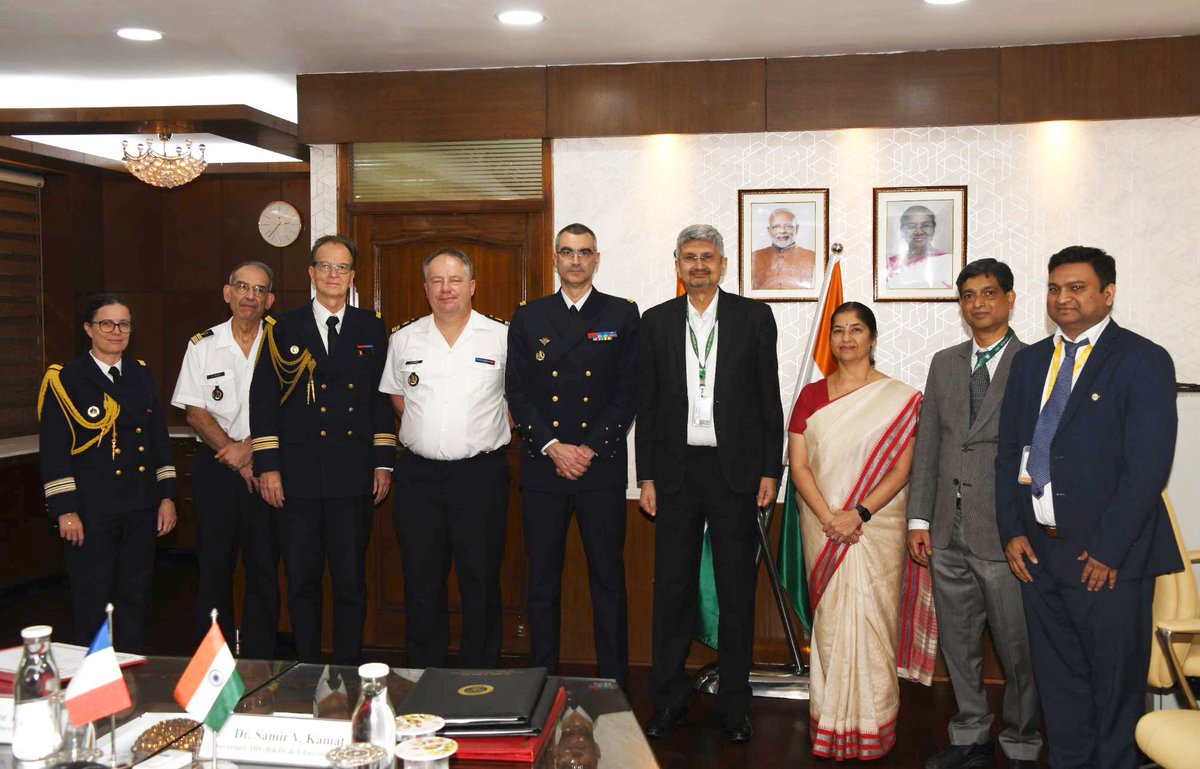 DRDO_India's tweet image. A landmark Technical Arrangement(TA) has been signed between DRDO and Directorate General of Armaments (DGA), France to deepen collaboration in defence research and development

Secretary DDR&amp;amp;D and Chairman DRDO Dr Samir V Kamat, and Lt Gen Gael Diaz de Tuesta, National Armaments…