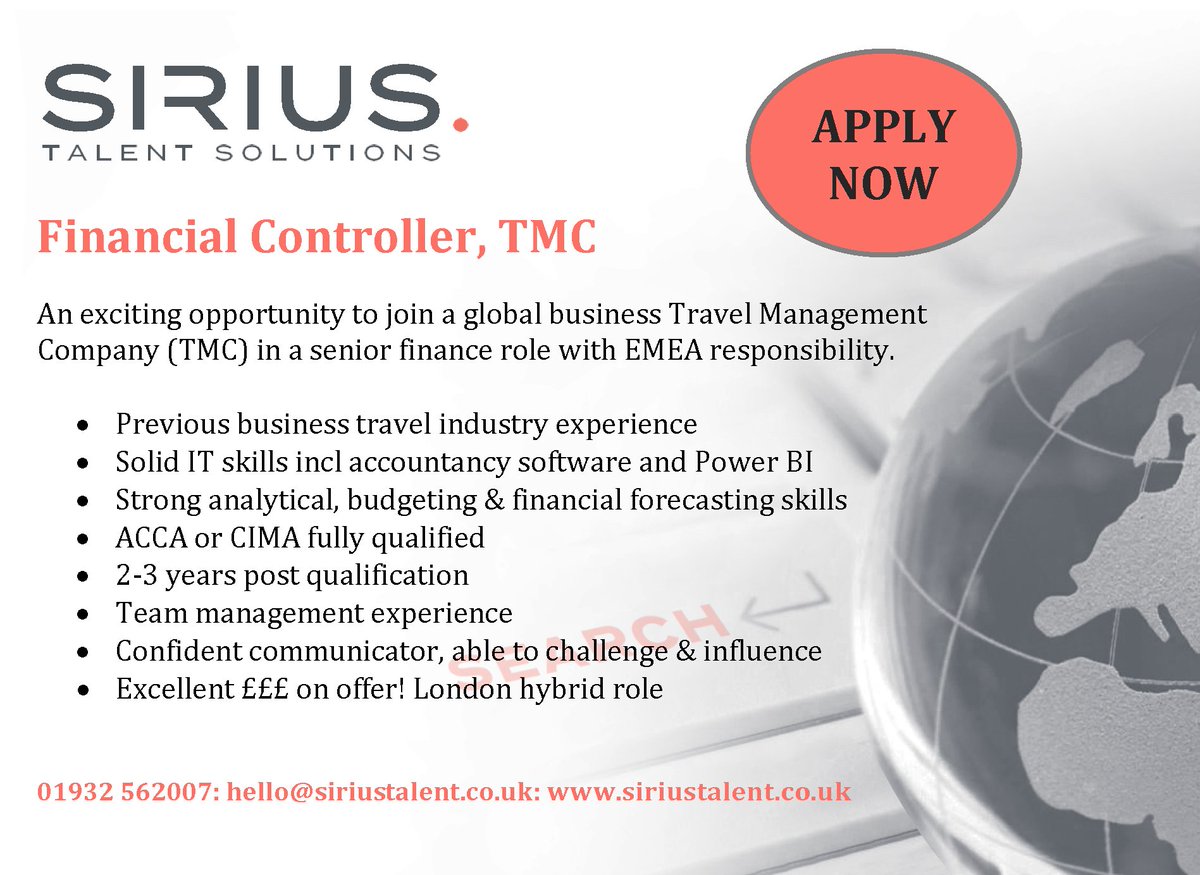 Exciting new role just in!
siriustalent.co.uk
#sirius #siriustalent #corporatetravel #businesstravel #corporatetraveljobs #businesstraveljobs #traveljobs