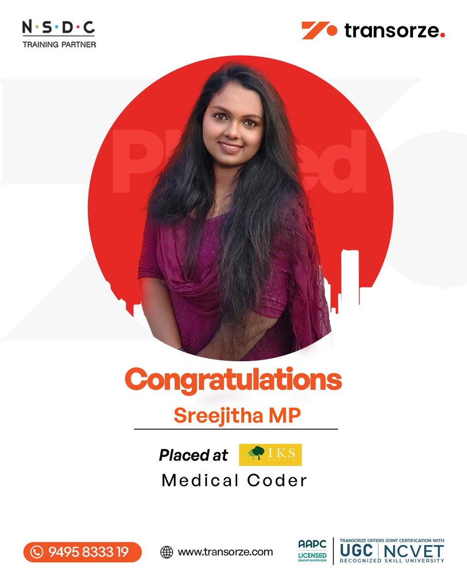 transorze_'s tweet image. Determination leads to destination! 

Congrats Sreejitha MP on securing your placement at IKS. Your coding career officially begins today! 

📲 75938 02662 | transorze.com

#transorze #medicalcodingtraining #PlacementSuccess
