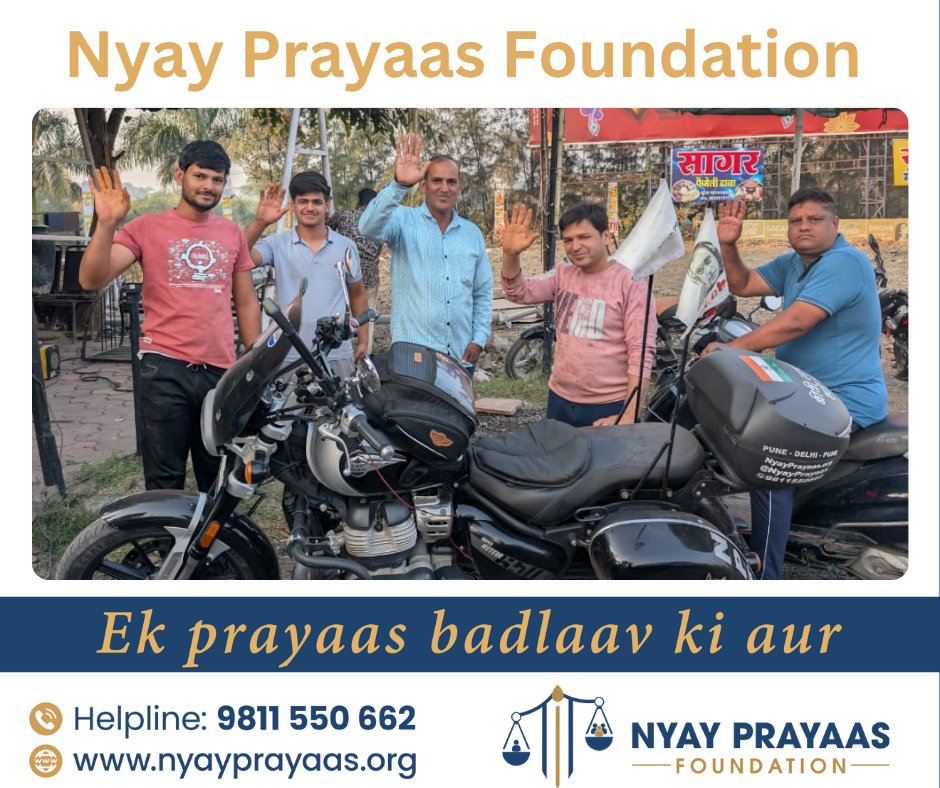 NyayPrayaas's tweet photo. Pune to Delhi on a bike — and men’s rights warriors joining him for small meet-ups along the way.
A ride against bias. A brotherhood on wheels.
#RideForMen #FightBias
#MensRights
#StandForMen
#MenToo
#NyayPrayaas4Men
#EmergingBharat4Men https://t.co/7oZysdiU7A