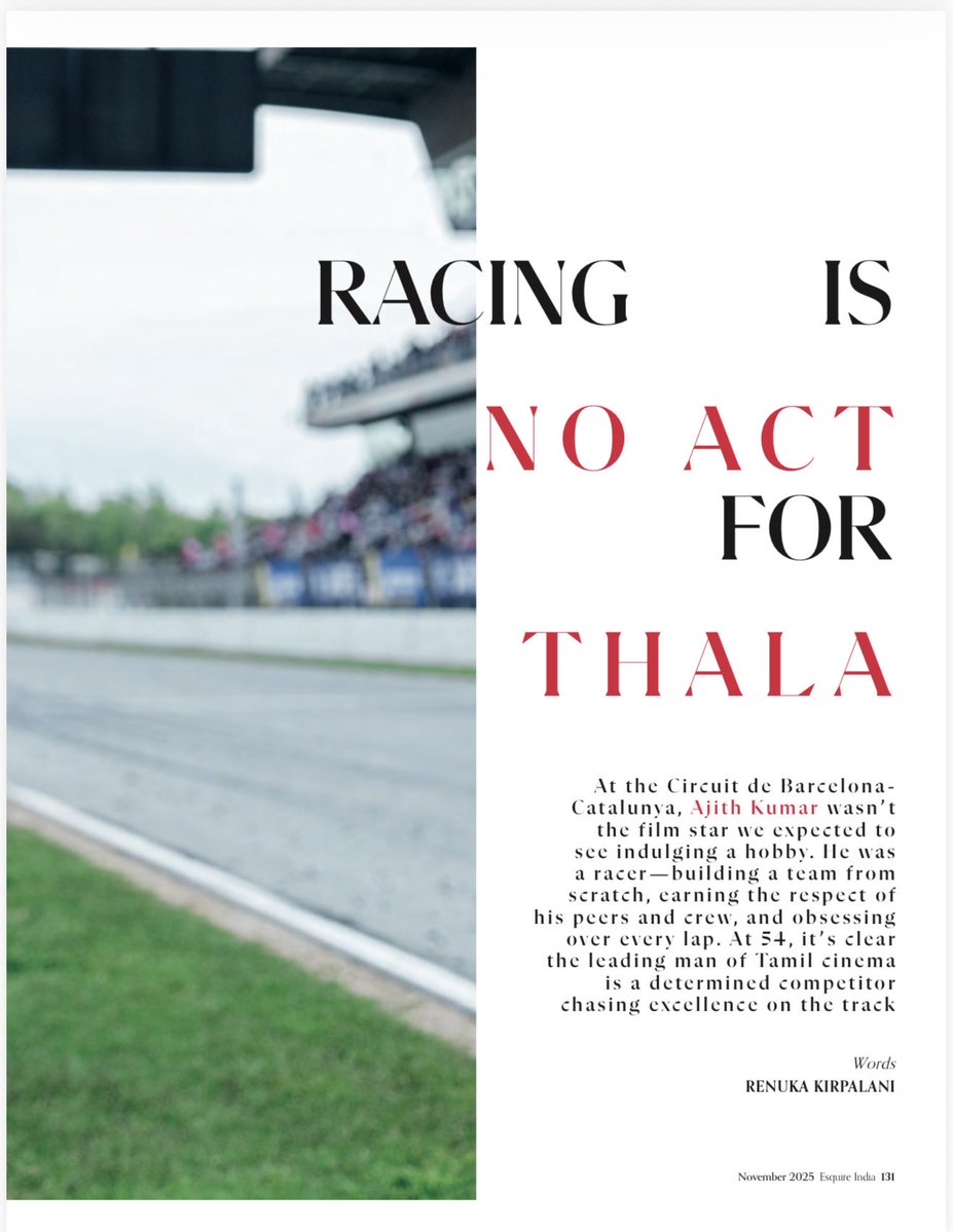 SureshChandraa's tweet image. .@esquire November Issue. Words by #RenukaKirpalani 
@Akracingoffl 
#AjithKumarRacing #RedAntRacing 
#AKR
#MotorsportIndia
#IndianMotorsport
#RaceModeOn
#RacingCommunity