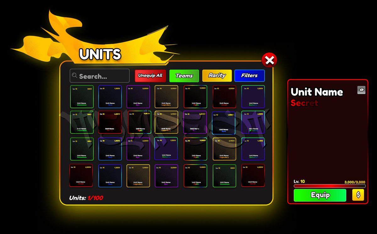 TempestSosuke's tweet image. First UI made, kind a inspired by @NyghtaUI my goat 
Anime tower defense type of style 🔥
What do you guys think? ❓

✅ Open for commisions
Discord: Tempestsosuke 🎫

#ROBLOX #robloxuidesign #firstui #gamedev #RobloxDev #RobloxUI