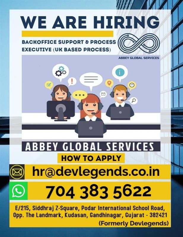 devlegendstech's tweet image. 🚨 We’re hiring! 🚨Abbey Global Services Pvt Ltd is looking for Backoffice Support &amp;amp; Process Executive (UK Based Process). Join our growing team! 📩 Send your resume to hr@devlegends.co.in or WhatsApp +91 70438 35622. #HiringNow #ApplyNow #GandhinagarJobs #BackOfficeExecutives