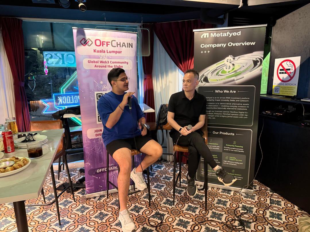 metafyed's tweet image. .@offchainglobal hosted @Metafyed in Kuala Lumpur where @alvinfoo spoke about the massive opportunity of tokenization on RWA. 

Bringing RWA on chain will increase both adoption &amp;amp; liquidity into the crypto ecosystem. 

We are still early into the space, lots of headroom ahead!