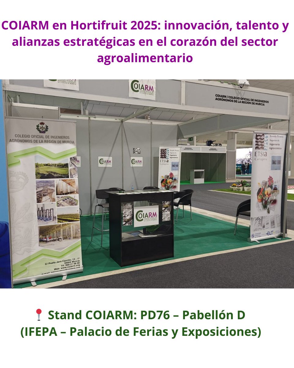 📢 El COIARM está presente en #Hortifrut2025
En nuestro espacio podrás:
✔ Informarte sobre colegiación
✔ Conocer los estudios
✔ Contactar con nuestras empresas patrocinadoras
✔ Disfrutar de una degustación de frutos secos gracias a @AuroFrutos
Te esperamos 👇
#COIARM #Murcia