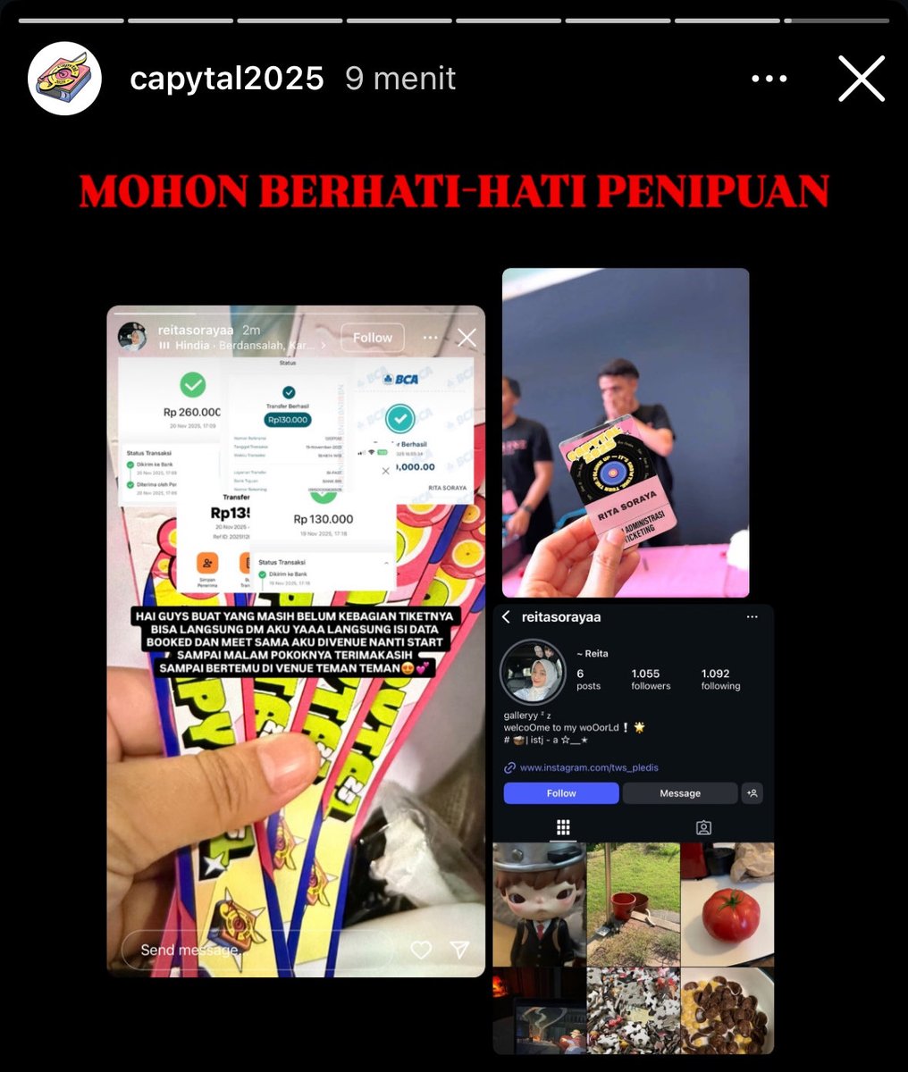 hati hati guys ini penipu tiket capytal, kita doain hasil makan dari uang haramnya jadi belatung di perut aw @reitasorayaa