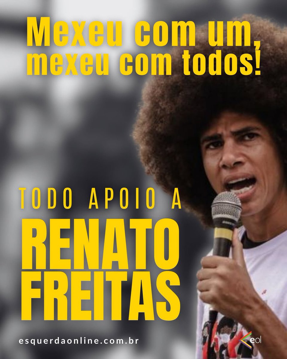 Todo meu apoio a Renato Freitas. O deputado foi covardemente atacado por um fascista, se defendeu legitimamente, mas ainda assim a Assembleia Legislativa do Paraná quer cassar seu mandato.
