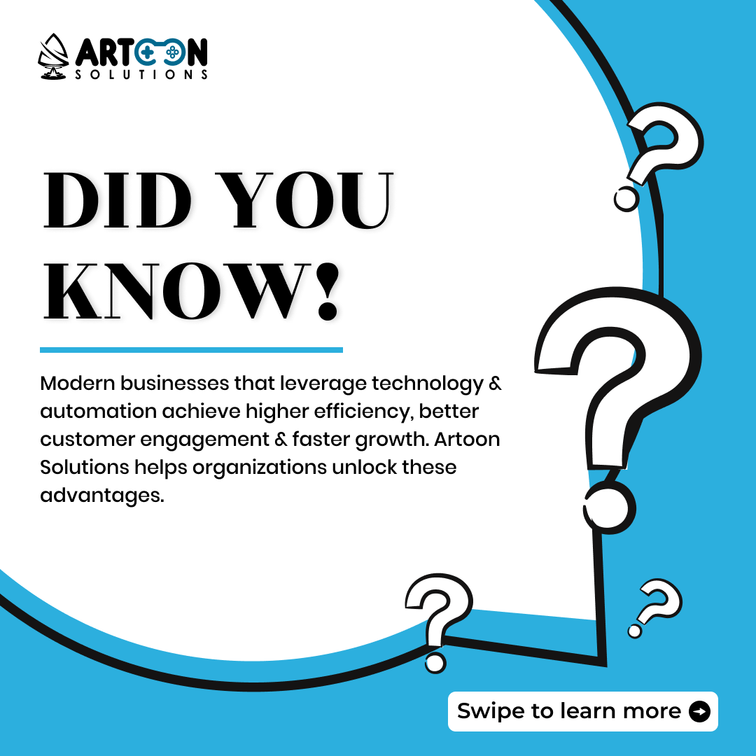 artoonsolutions's tweet image. 💡 Modern tech transforms business. Automation, AI, cloud &amp;amp; mobile boost efficiency, engagement &amp;amp; growth. Artoon Solutions builds custom software, AI integrations, cloud &amp;amp; mobile apps, and full-stack platforms, with ongoing support. 📩 artoonsolutions.com #AI