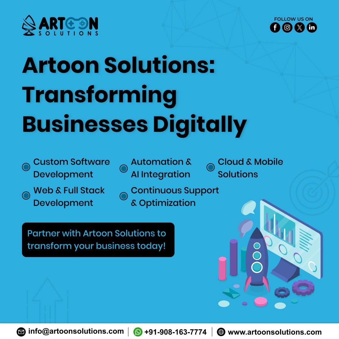 artoonsolutions's tweet image. 💡 Modern tech transforms business. Automation, AI, cloud &amp;amp; mobile boost efficiency, engagement &amp;amp; growth. Artoon Solutions builds custom software, AI integrations, cloud &amp;amp; mobile apps, and full-stack platforms, with ongoing support. 📩 artoonsolutions.com #AI