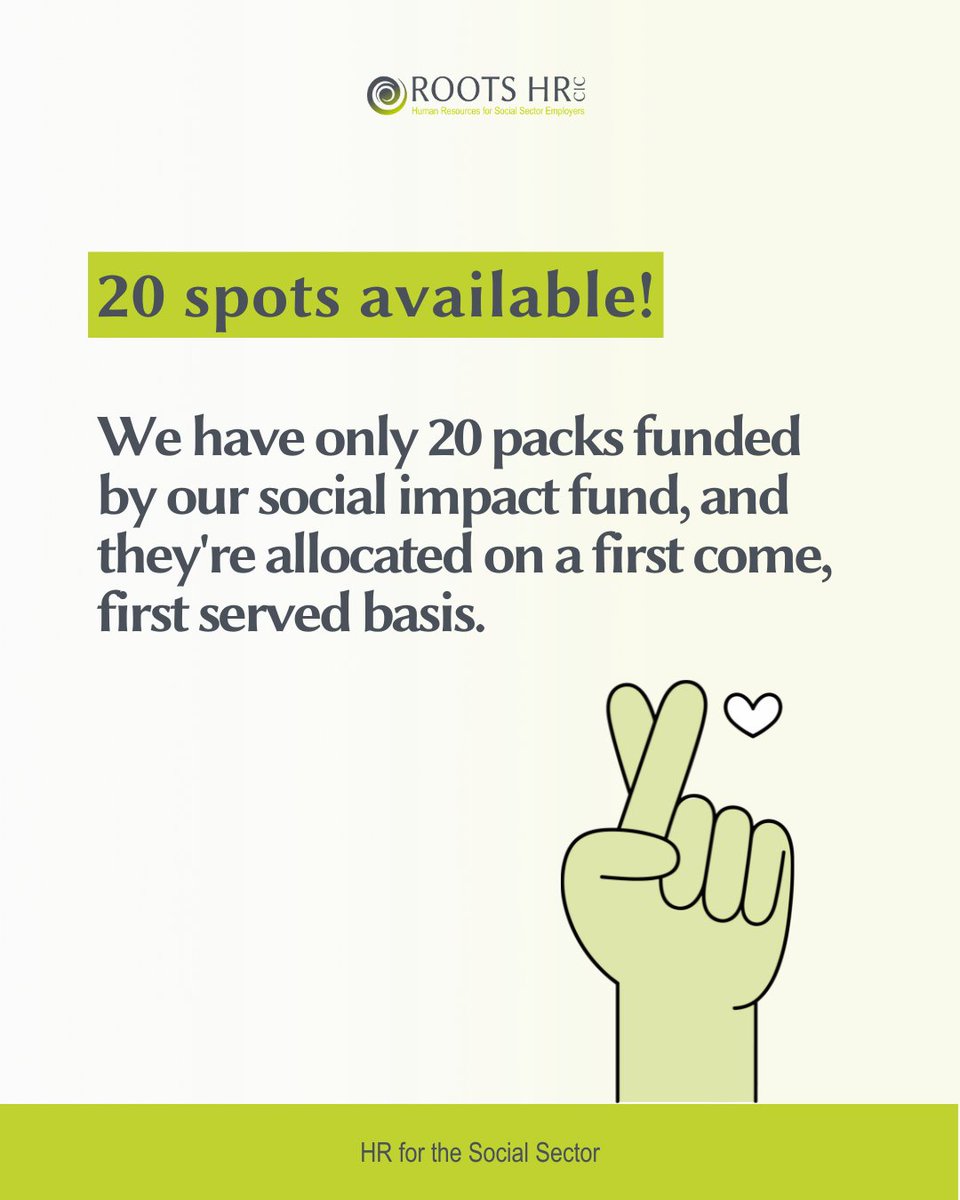 RootsHR's tweet photo. Happy #SocialEnterpriseDay!🥳

To celebrating the incredible impact of social enterprises  we're giving away 20 FREE Essential HR Policy Packs (valued at over £1,500) + 1 hour of free HR consultancy to 20 fellow social enterprises.

Apply now👇
https://t.co/Hsqi5MzfJe https://t.co/DYdxnAXyla