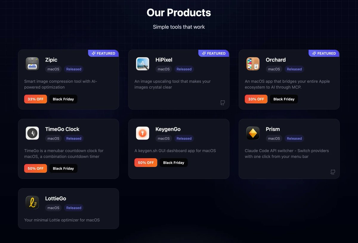 📢 ブラックフライデーセールで4つの商品が12月2日までお得に!今年一番お得な価格で、ぜひご来店ください!
Zipic はおそらく東半球で最も効率的な画像圧縮ツールで、現在 33% オフとなっています。
Orchard Apple