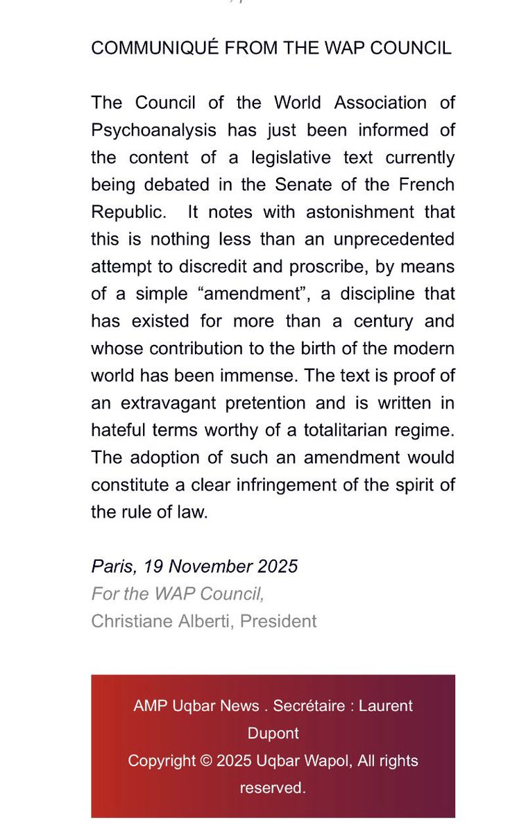 [nls-messager] COMMUNIQUÉ DU CONSEIL DE L’AMP / COMMUNIQUÉ FROM THE WAP COUNCIL