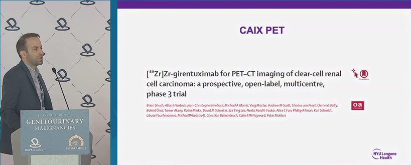 DAVAOnc's tweet image. Dr. Minas Economides (@minaseconomides @nyulangone @Perlmutter_CC) highlighted LITESPARK-005 showing a 26% reduction in progression risk with belzutifan, and discussed how integrating HIF-2α inhibition with CAIX-targeted imaging may clarify ccRCC biology. #DAVAGU