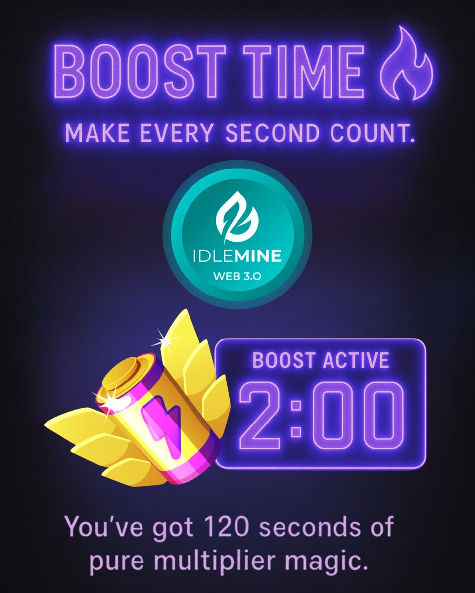 stringidlemine's tweet image. 🔥 Boost Time!
Make every second count.

You’ve got 120 seconds of pure multiplier magic.
Hold tight. Earn fast. ⚡️
Play now 👉 play.google.com/store/apps/det…

#IdleMine #BoostTime #2xBoost #CryptoRewards #PlayAndEarn