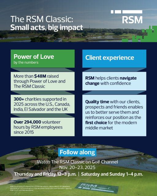 ajbozer's tweet photo. We’re grateful for time spent with clients, prospects &amp; friends at the #RSMClassic. Together, we navigate change with confidence. Watch live Nov 20–23! #PowerOfLove #RSMTogether #RSM Classic https://t.co/5wQEoD2taa https://t.co/fcLvZwVnCN