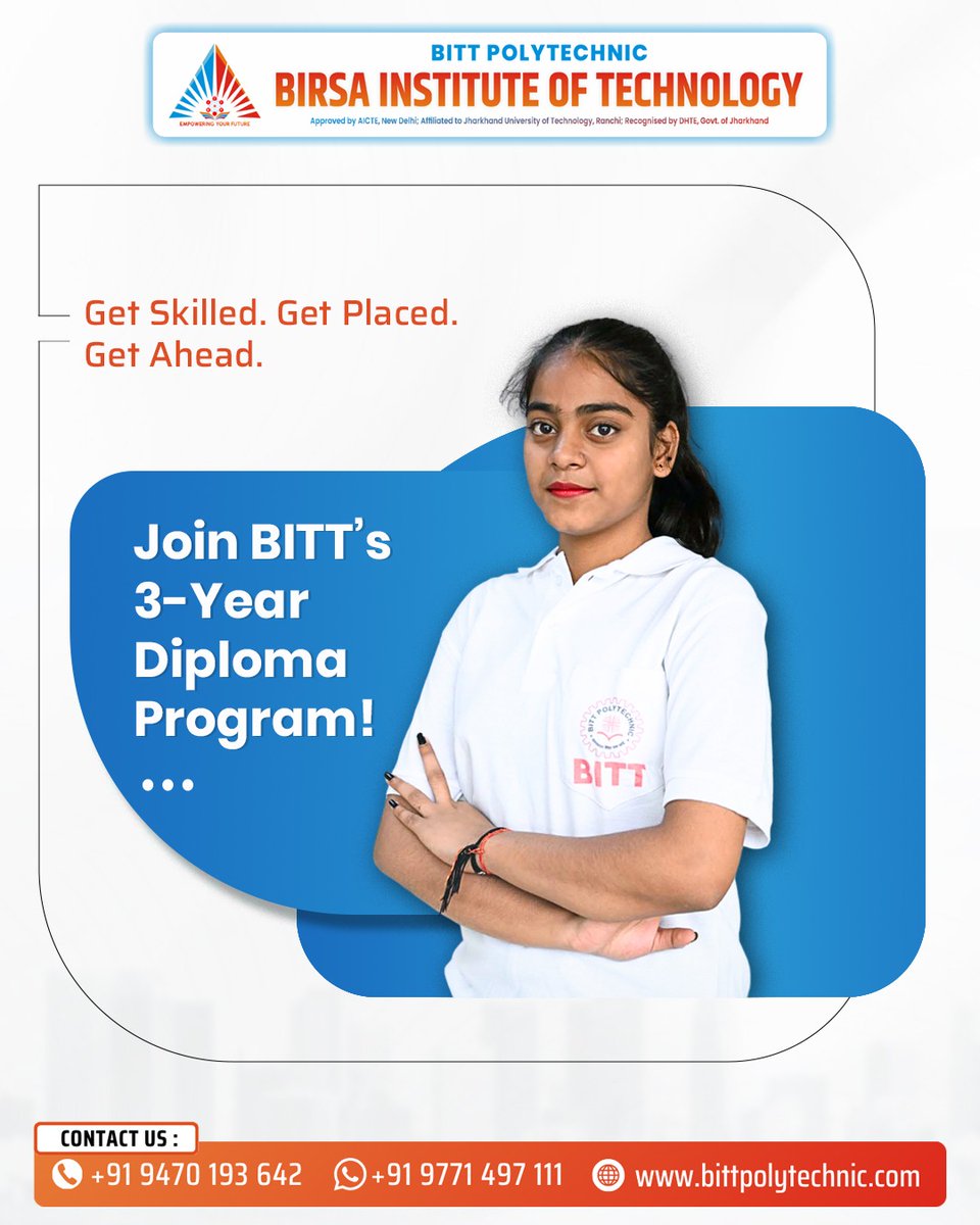 bittpolytechni1's tweet image. Gain hands-on training in Civil, Mechanical, Electrical, and Computer Science Engineering by BITT’s #DiplomaEngineering.

Contact us to Jumpstart Your Career!
📧hrbittp@gmail.com
📞+91 9470193642

#AdmissionsOpen #StudyInJharkhand #EngineeringCourses #SkillBasedLearning
